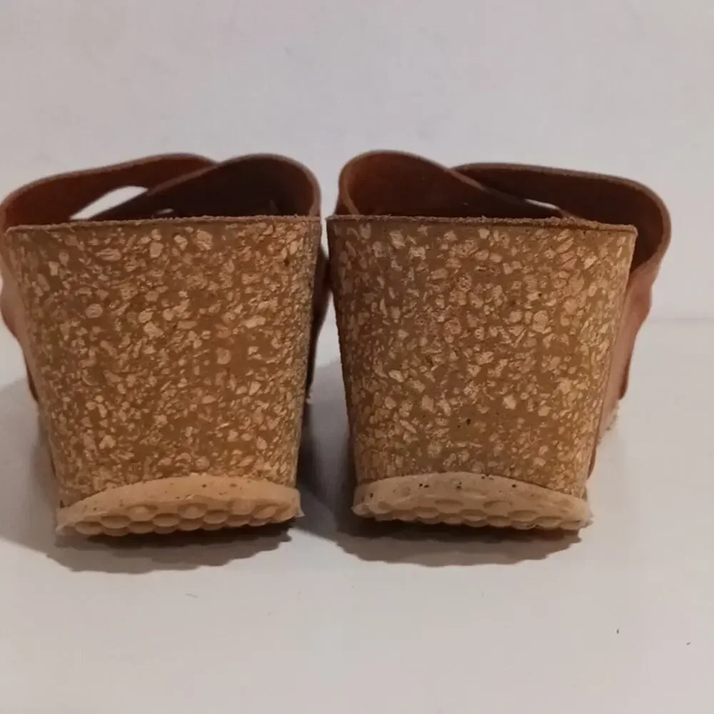 Anna Fidanza Tan Leather Cork Wedge Anthropologie sz 39